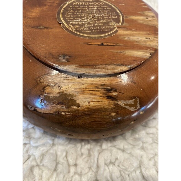 Lot Of 2 Bowls - Vintage MCM Boho Myrtlewood 9.5” Laquered & 9.5” Unpolished - Picture 6 of 8